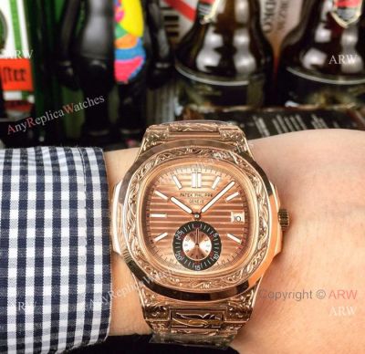 New Copy Patek Philippe Nautilus Rose Gold Tattoo Wristwatch